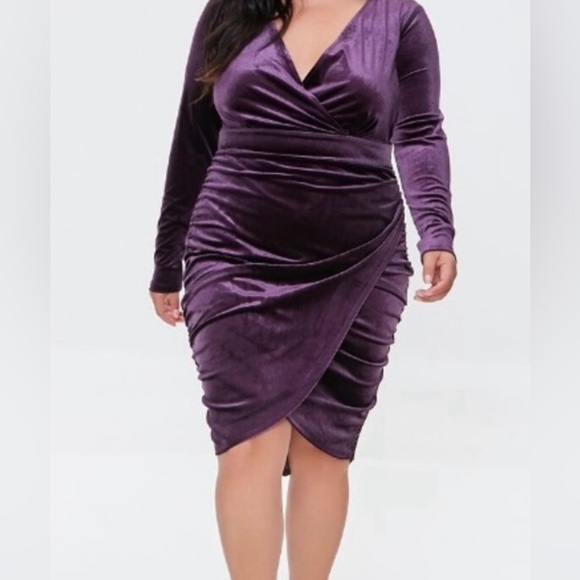 Forever 21 Dresses & Skirts - Beautiful purple velvet deep V long sleeve Forever 21 dress.